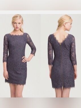 Diane Von Furstenberg Dark Purple Lace Sheath Dress